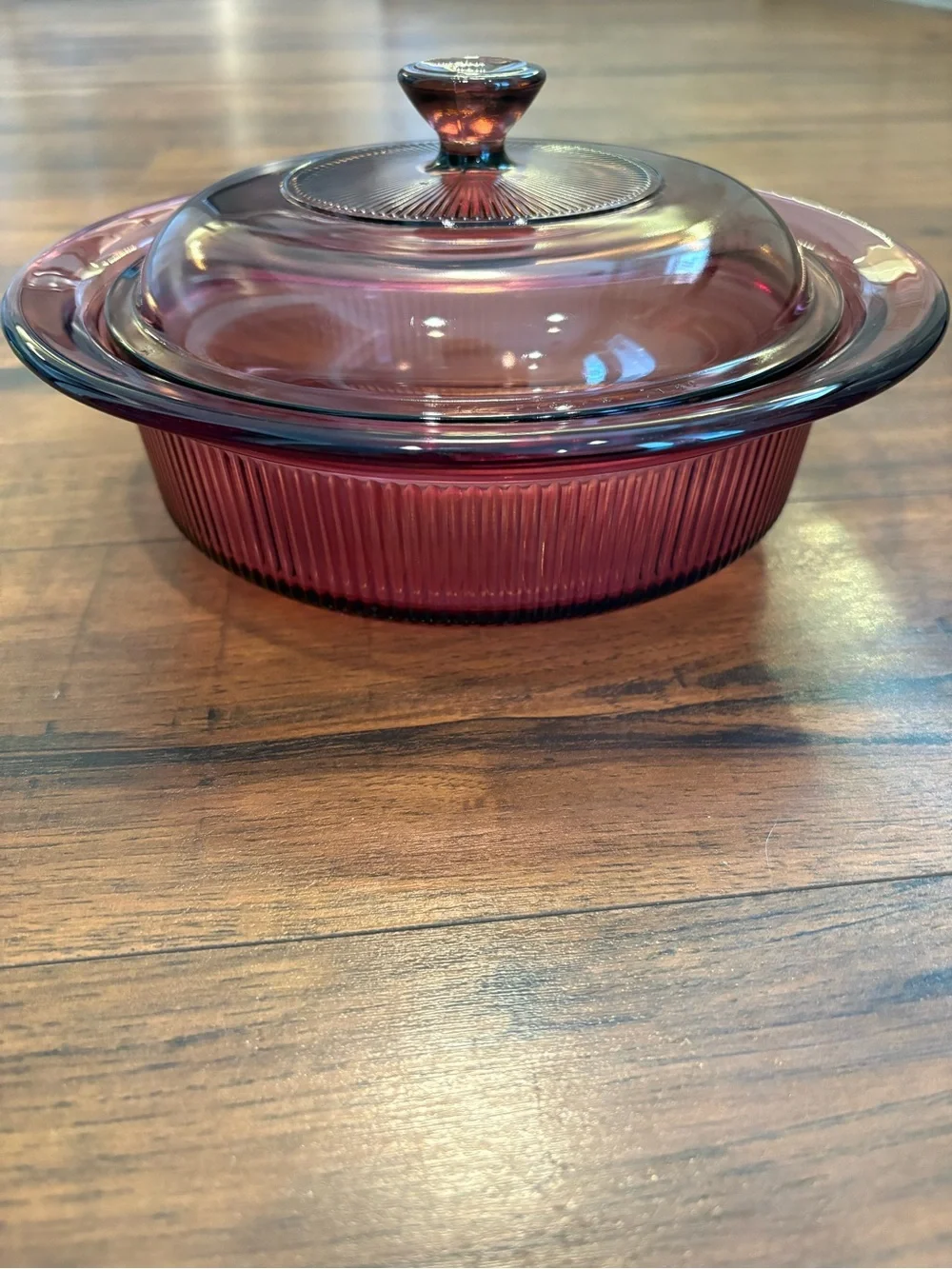 Vintage PYREX VISION Cranberry 1 Qt V-31-B  Round Ribbed Covered Casserole Dish